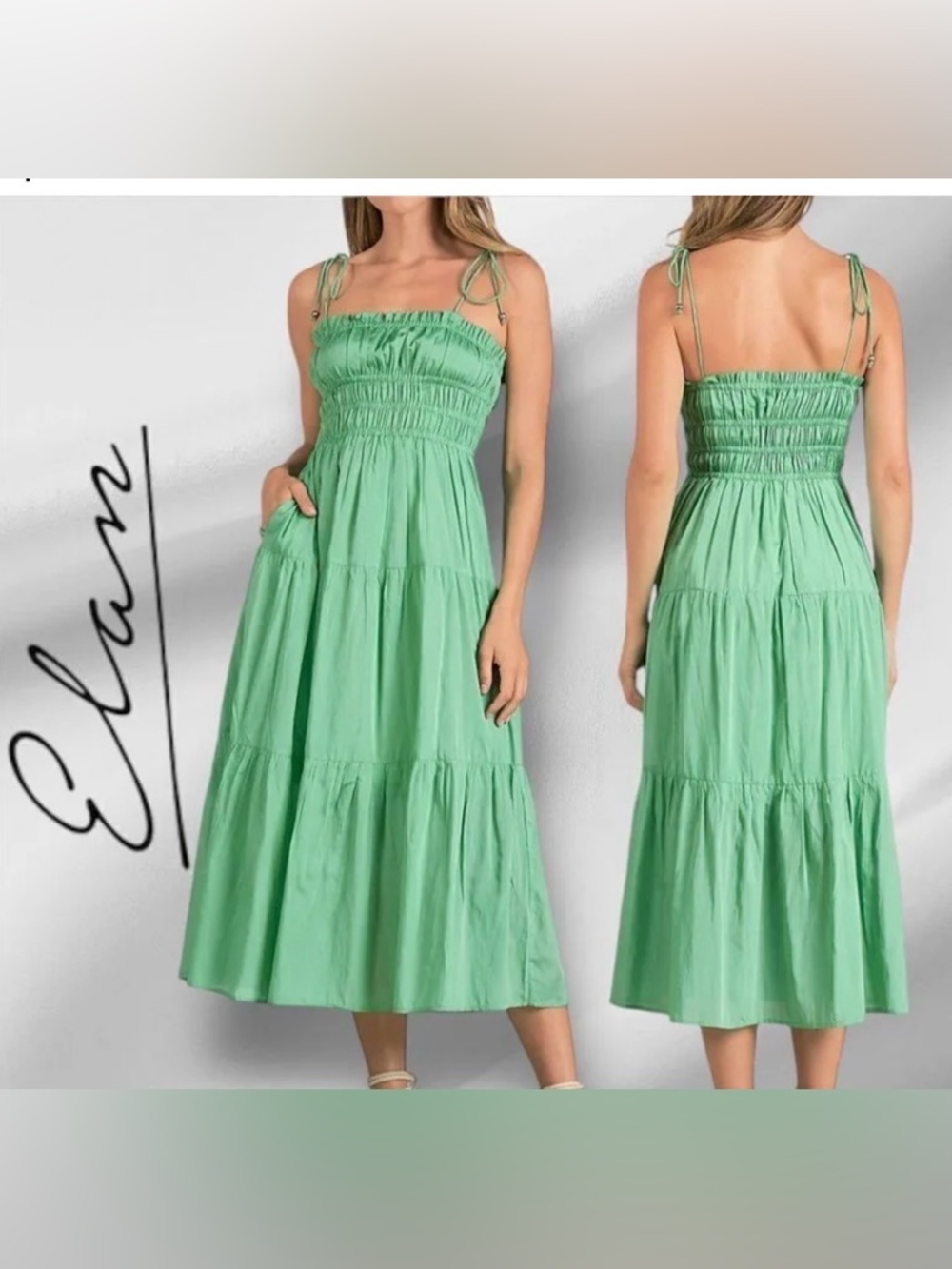 Elan *WHITE* Women’s Smocked Cover-Up Midi Dress 
Green dress is stock pic only